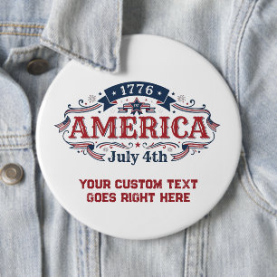 Aangepaste tekst 4 juli 1776 ronde button 6,0 cm