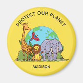 Aangepaste tekst Aarde met dieren Magneet (Voorkant)