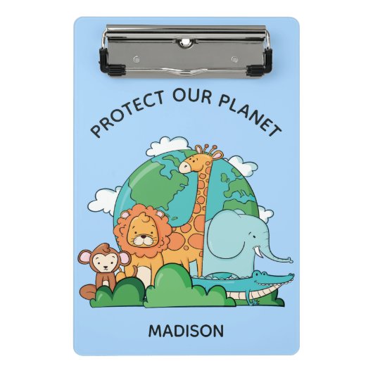 Aangepaste tekst Aarde met dieren Mini Klembord (Voorkant)