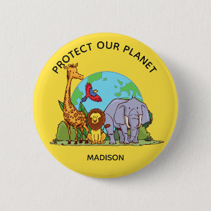 Aangepaste tekst Aarde met dieren Ronde Button 5,7 Cm