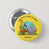 Aangepaste tekst Aarde met dieren Ronde Button 5,7 Cm (Voorkant /achterkant)