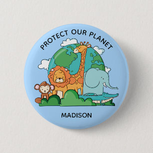 Aangepaste tekst Aarde met dieren Ronde Button 5,7 Cm