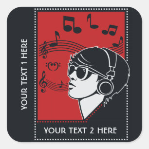 Aangepaste tekst Art Deco Music-stickers Vierkante Sticker