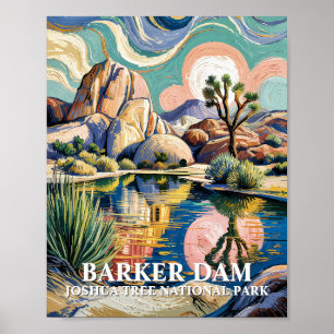 Aangepaste tekst Barker Dam Joshua Tree Van Gogh W Poster