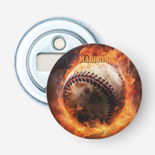 Aangepaste tekst Baseball on Fire Button Flesopener