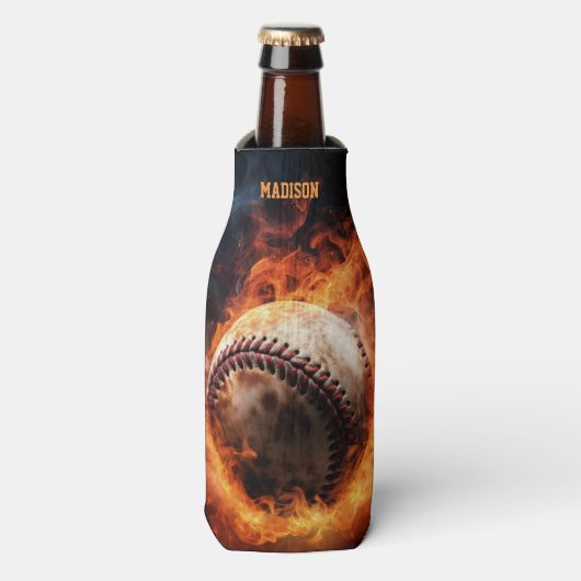 Aangepaste tekst Baseball on Fire Flesjeskoeler (Fles Voorkant)