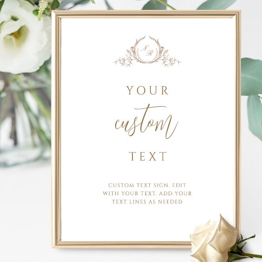 Aangepaste tekst Beige, Script Monogram Trouwteken Poster