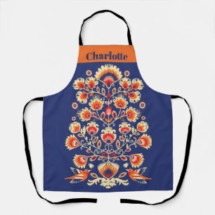 Aangepaste tekst Blauw en oranje folkloristisch pl Schort