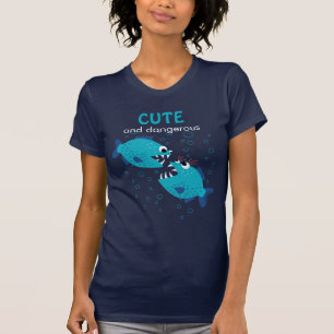 Aangepaste tekst Blauwe Piranha vis Cute and Dange T-shirt