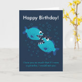 Aangepaste tekst Blauwe Piranha visliefdesdag Kaart (Gele Bloem)