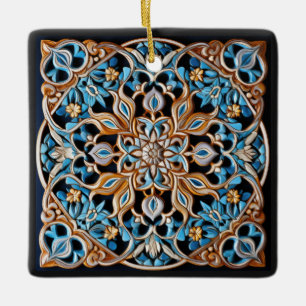 Aangepaste tekst Bloemen Tegel Patroon Faux kerami Keramisch Ornament