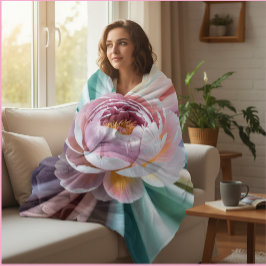 Aangepaste tekst Bloemenpioen gepersonaliseerd Sherpa Deken