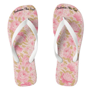 Aangepaste tekst / Blush Metallic Glitter Floral S Teenslippers