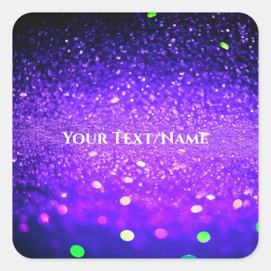 Aangepaste tekst - Bokeh Glitter - Deep Paarse Vierkante Sticker (Voorkant)