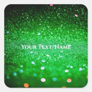 Aangepaste tekst - Bokeh Glitter - Groen Vierkante Sticker