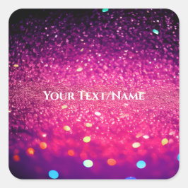 Aangepaste tekst - Bokeh Glitter - Roze Vierkante Sticker