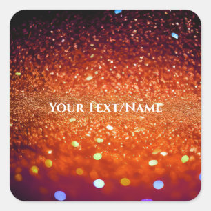 Aangepaste tekst - Bokeh Glitter - Sinaasappel Vierkante Sticker