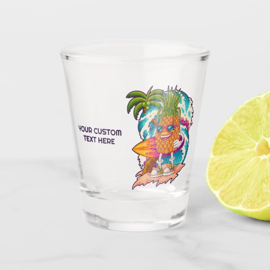 Aangepaste tekst boven ananas shot glas (Voorkant)