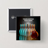 Aangepaste tekst Bowling Strike Vierkante Button 5,1 Cm (Voorkant /achterkant)