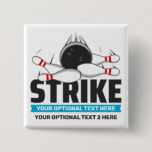 Aangepaste tekst Bowling Strike Vierkante Button 5,1 Cm