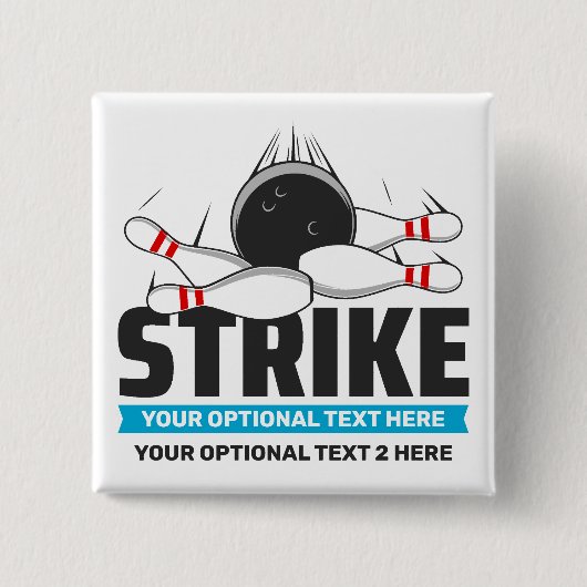 Aangepaste tekst Bowling Strike Vierkante Button 5,1 Cm (Voorkant)