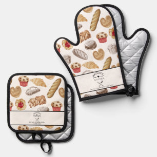Aangepaste tekst Brood Bakker Patroon Ovenwant & Pannenlap Set