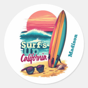 Aangepaste tekst California Surfen Ronde Sticker