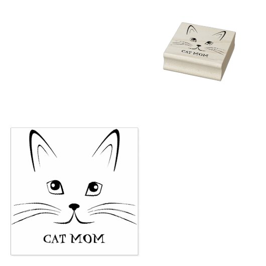 Aangepaste tekst Cat Face Rubberstempel (Gestempeld)