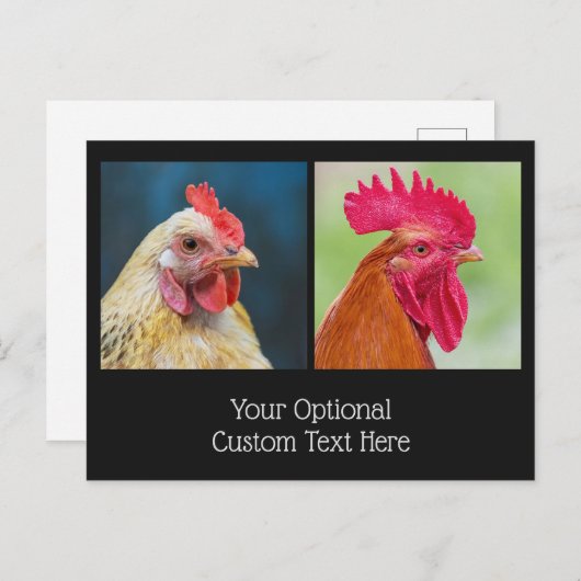 Aangepaste tekst Chicken & Rooster Briefkaart (Voorkant / Achterkant)