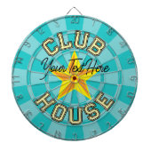 Aangepaste tekst Club House Turquoise kleur Geel S Dartbord (Voorkant)