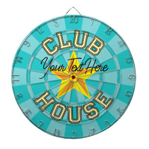 Aangepaste tekst Club House Turquoise kleur Geel S Dartbord