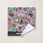 Aangepaste tekst College Comics Patroon Bad Handdoek (Wasdoekje)