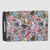 Aangepaste tekst College Comics Patroon Golfhanddoek (Horizontaal)