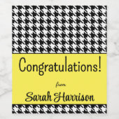 Aangepaste tekst, Congrats Yellow Houndstooth (6) Wijn Etiket (Enkel label)