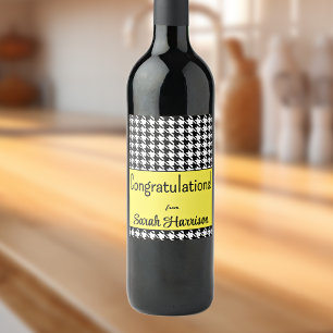 Aangepaste tekst, Congrats Yellow Houndstooth (6) Wijn Etiket