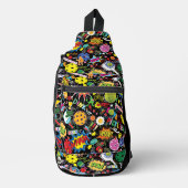 Aangepaste tekst Cool Zing pickleball doodle black Sling Bag (Voorkant)