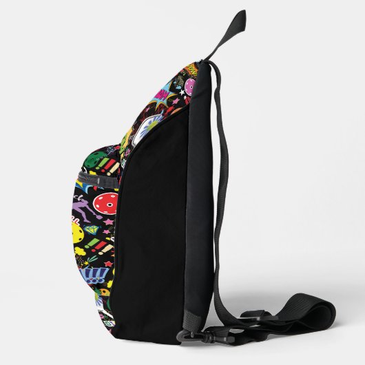 Aangepaste tekst Cool Zing pickleball doodle black Sling Bag (Rechts)