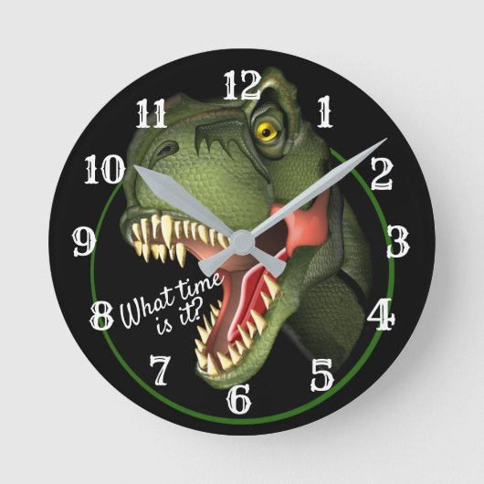 Aangepaste tekst Cute Scary T-Rex Dinosaur Large C Ronde Klok (Voorkant)