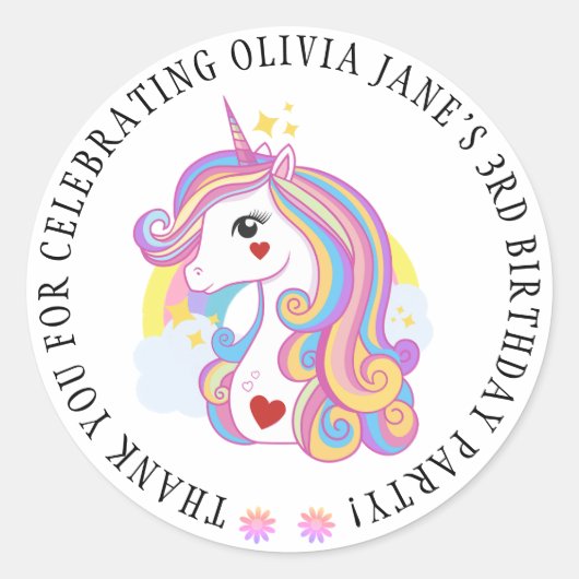 Aangepaste tekst Cute Unicorn Rainbow Ronde Sticker (Voorkant)