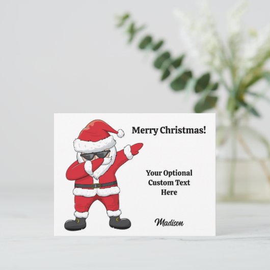 Aangepaste tekst Dabbing Dancing Santa Feestdagenkaart (Staand voorkant)