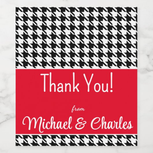 Aangepaste tekst, dank u Red Houndstooth (6) Wijn Etiket (Enkel label)