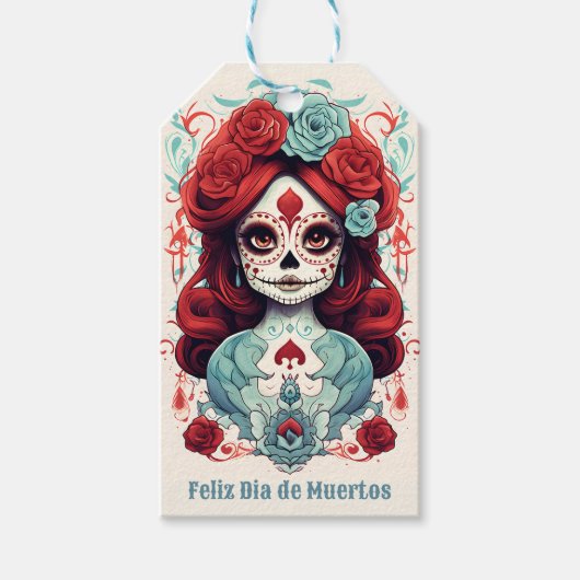 Aangepaste tekst Dia de Muertos☠️ La Calavera Catr Cadeaulabel (Voorkant)