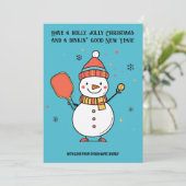 Aangepaste tekst Dinking Snowman Feestdagenkaart (Staand voorkant)