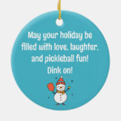 Aangepaste tekst Dinking Snowman Keramisch Ornament (Achterkant)