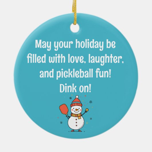 Aangepaste tekst Dinking Snowman Keramisch Ornament (Achterkant)