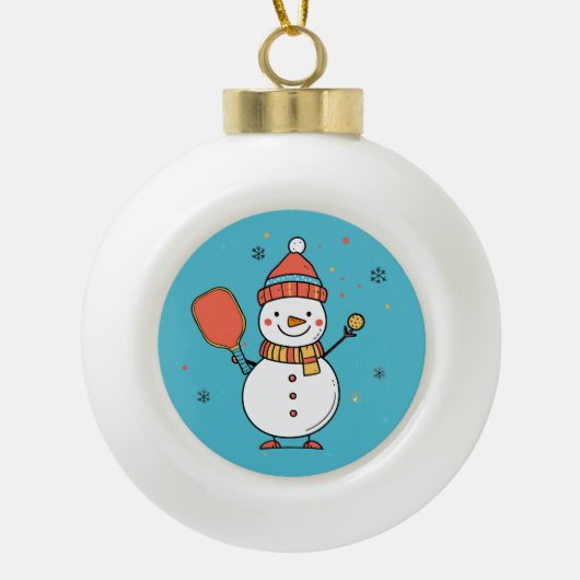 Aangepaste tekst Dinking Snowman Keramische Bal Ornament (Voorkant)