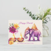 Aangepaste tekst, Diwali Elephant Grace Feestdagenkaart (Staand voorkant)