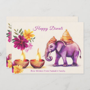 Aangepaste tekst, Diwali Elephant Grace Feestdagenkaart