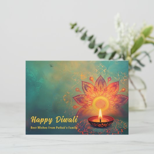 Aangepaste tekst, Diwali etherische lichten Feestdagenkaart (Staand voorkant)