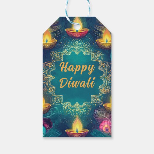 Aangepaste tekst, Diwali Joy Label – Licht & Liefd Cadeaulabel (Voorkant)